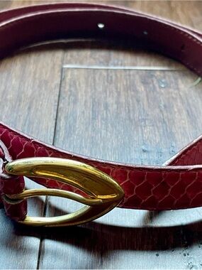 Vintage Genuine Snake Skin Pink Belt Gold Tone Buckle Size Small Boho Y2K